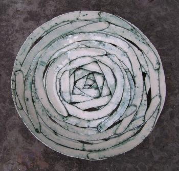 Stoneware and copper Oxide Ribbon bowl 48cm